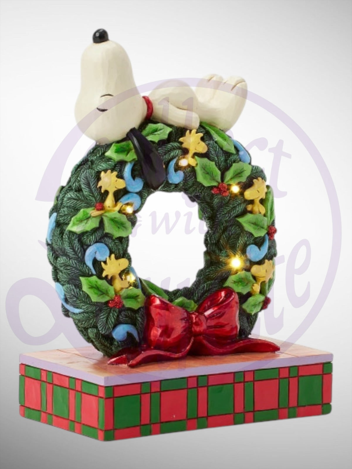 Jim Shore Peanuts - Happy Holiday Dreams Snoopy Woodstock Christmas Wreath Figurine